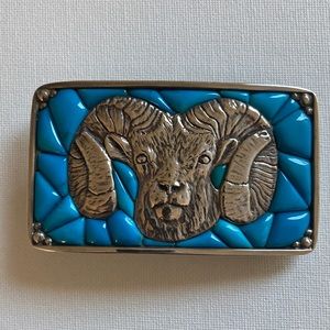 Aries/Ram Sterling Silver Turquoise Belt Buckle